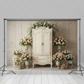 Aperturee Aperturee Vintage French Armoire Wedding Backdrop Elegant White Wardrobe with Roses Shabby Chic Bridal Shower Photo Prop